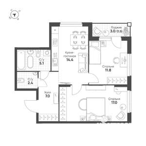 2-к квартира, вторичка, 59м2, 9/25 этаж