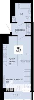 Студия квартира, строящийся дом, 28м2, 10/25 этаж
