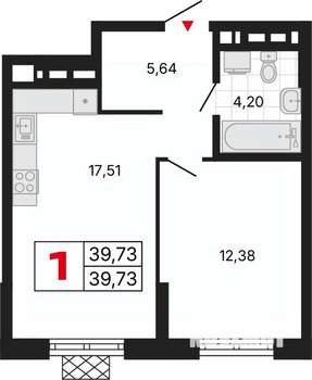 1-к квартира, вторичка, 40м2, 24/30 этаж