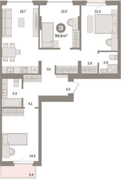 3-к квартира, вторичка, 91м2, 5/16 этаж