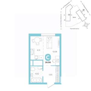 Студия квартира, вторичка, 26м2, 12/24 этаж