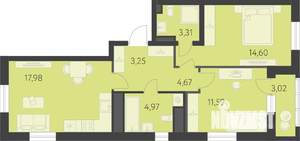 2-к квартира, вторичка, 62м2, 10/16 этаж