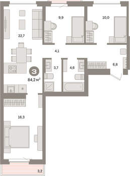 3-к квартира, вторичка, 84м2, 8/9 этаж