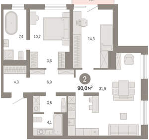 2-к квартира, вторичка, 90м2, 8/8 этаж