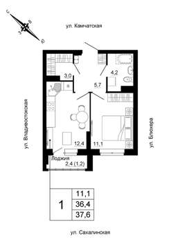 1-к квартира, вторичка, 38м2, 9/24 этаж