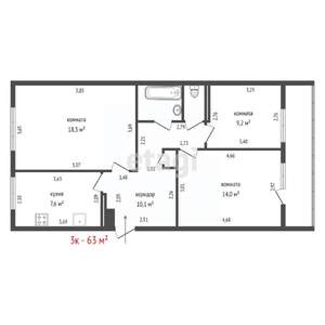 3-к квартира, вторичка, 63м2, 5/9 этаж