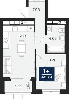 1-к квартира, вторичка, 40м2, 18/30 этаж