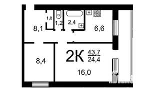 2-к квартира, вторичка, 44м2, 8/12 этаж