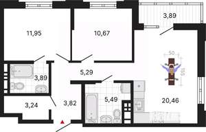 2-к квартира, вторичка, 69м2, 3/6 этаж