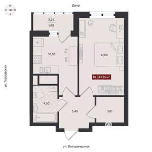 1-к квартира, вторичка, 44м2, 5/24 этаж