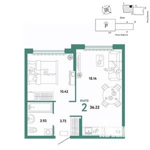 2-к квартира, вторичка, 36м2, 14/24 этаж