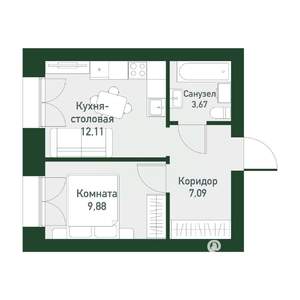 1-к квартира, вторичка, 32м2, 4/4 этаж