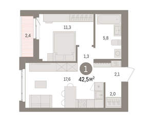 1-к квартира, вторичка, 43м2, 4/16 этаж