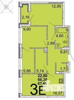 2-к квартира, вторичка, 68м2, 2/10 этаж