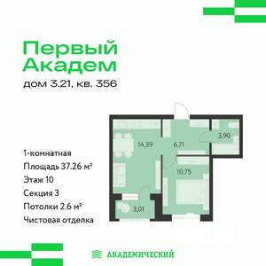 1-к квартира, вторичка, 37м2, 10/17 этаж
