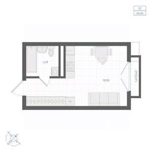 Студия квартира, строящийся дом, 25м2, 2/4 этаж