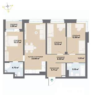3-к квартира, вторичка, 88м2, 3/26 этаж
