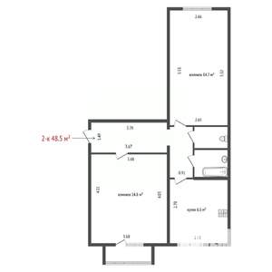 2-к квартира, вторичка, 49м2, 2/3 этаж
