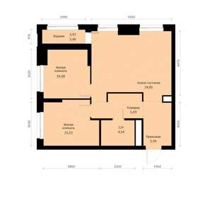 2-к квартира, вторичка, 64м2, 2/30 этаж