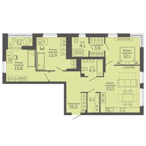 3-к квартира, вторичка, 95м2, 23/25 этаж