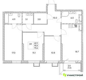3-к квартира, вторичка, 96м2, 16/30 этаж