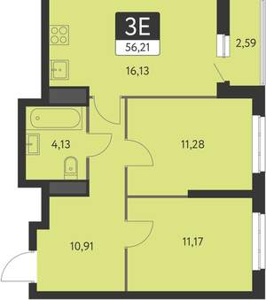 2-к квартира, строящийся дом, 55м2, 7/31 этаж