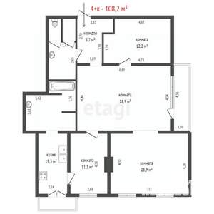 4-к квартира, вторичка, 110м2, 3/9 этаж