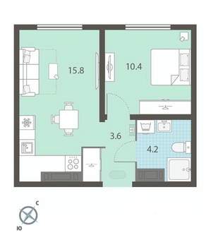 1-к квартира, вторичка, 34м2, 21/25 этаж