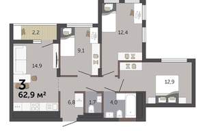 3-к квартира, вторичка, 63м2, 6/19 этаж