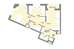 2-к квартира, вторичка, 64м2, 8/22 этаж