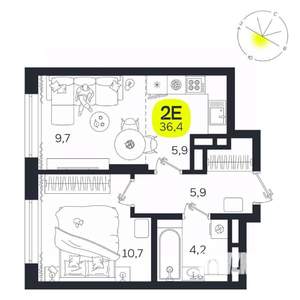 2-к квартира, вторичка, 36м2, 23/27 этаж