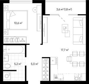 1-к квартира, вторичка, 40м2, 18/24 этаж