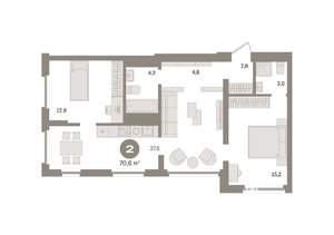 2-к квартира, вторичка, 71м2, 22/24 этаж