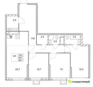 3-к квартира, вторичка, 86м2, 18/30 этаж