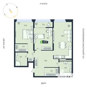 2-к квартира, вторичка, 90м2, 3/16 этаж