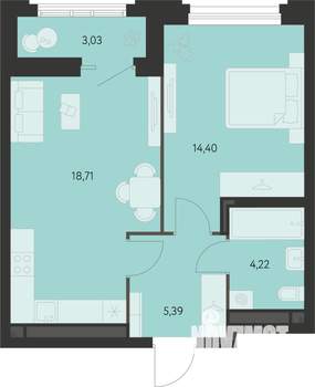 1-к квартира, вторичка, 44м2, 21/22 этаж