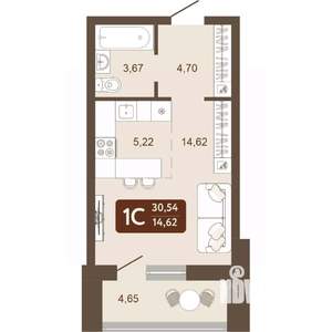 1-к квартира, вторичка, 31м2, 4/24 этаж