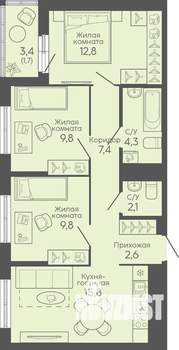 3-к квартира, вторичка, 66м2, 5/16 этаж
