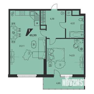 1-к квартира, вторичка, 50м2, 8/25 этаж