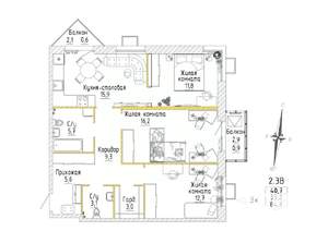 3-к квартира, строящийся дом, 85м2, 2/8 этаж