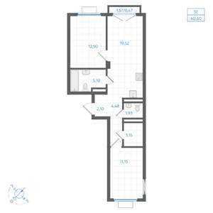 2-к квартира, вторичка, 60м2, 3/4 этаж