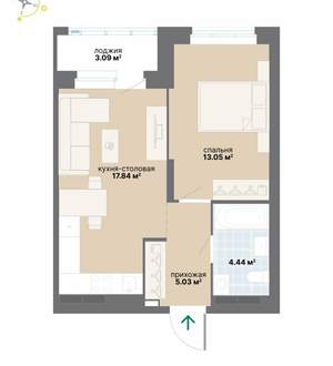 1-к квартира, вторичка, 43м2, 10/18 этаж