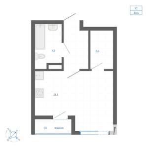 Студия квартира, вторичка, 30м2, 10/22 этаж