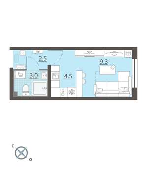 Студия квартира, вторичка, 19м2, 1/8 этаж