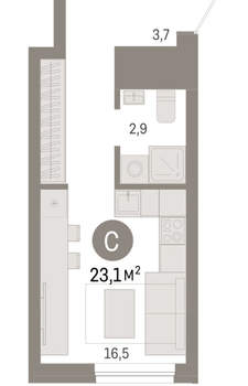 Студия квартира, вторичка, 23м2, 3/8 этаж