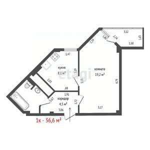 1-к квартира, вторичка, 37м2, 12/19 этаж