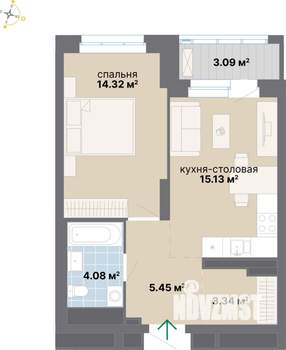 1-к квартира, вторичка, 45м2, 24/25 этаж