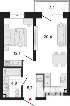 1-к квартира, строящийся дом, 47м2, 1/25 этаж