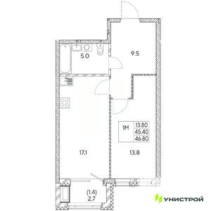 1-к квартира, вторичка, 47м2, 28/31 этаж