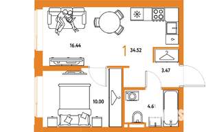 1-к квартира, вторичка, 35м2, 7/24 этаж